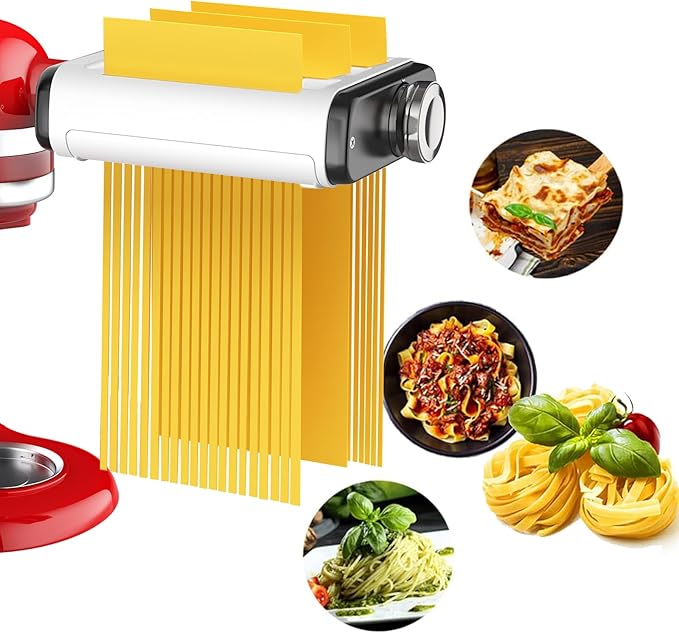 Pasta Maker Attachment for All Kitchenaid Mixers, Noodle Maker Kitchen Aid Mixer Accessories 3 In 1 Including Dough Roller Spaghetti Fettuccine Cutter - Homemade Fresh Pasta Easily!