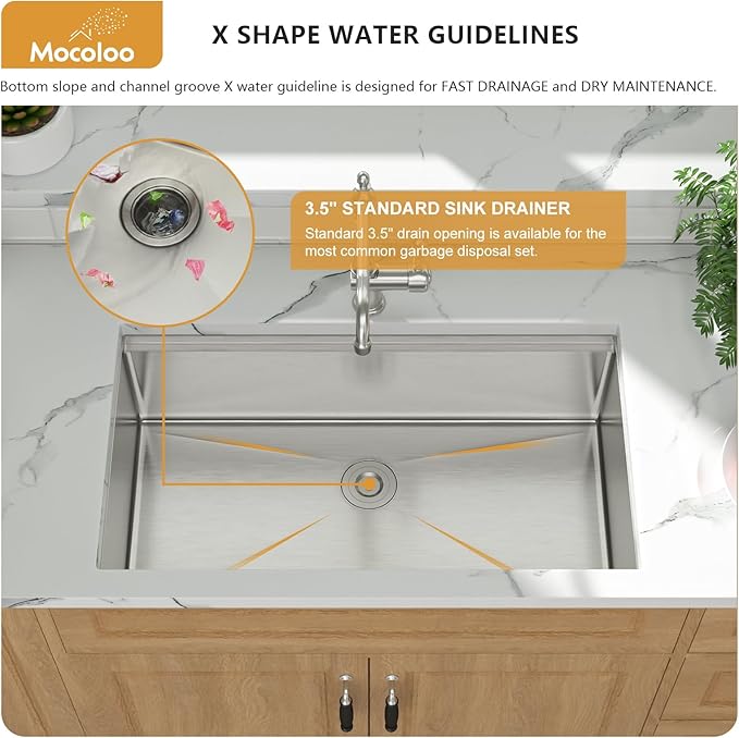 33 Undermount Kitchen Sink - Mocoloo 33 x 19 Undermount Sink Workstation Stainless Steel Kitchen Sinks 16 Gauge Single Bowl Handmade,10'' Deep Basin