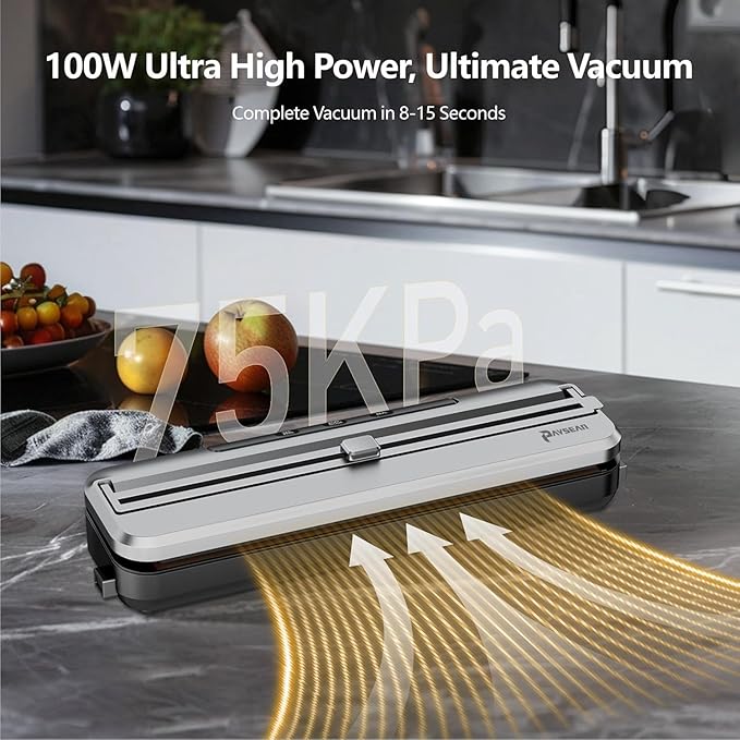 [2025 New] Vacuum Sealer Machine for Food, 4-in-1 Automatic Food Vacuum Sealer for Food Storage with Built-in Cutter & 30 Bags – Airtight Sealing Machine for Meat, Vegetables, Fruits, Snacks