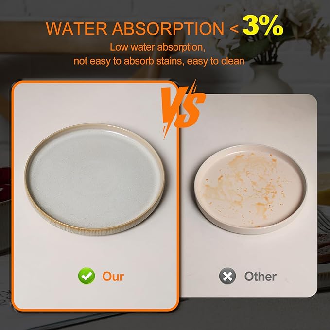 MONITO Ceramic Dinnerware Sets for 6, 18PCS Stoneware Plates and Bowls Sets, Reactive Glaze Dish Set, Chip and Scratch Resistant Double, Microwave and Dishwasher Safe, Beige