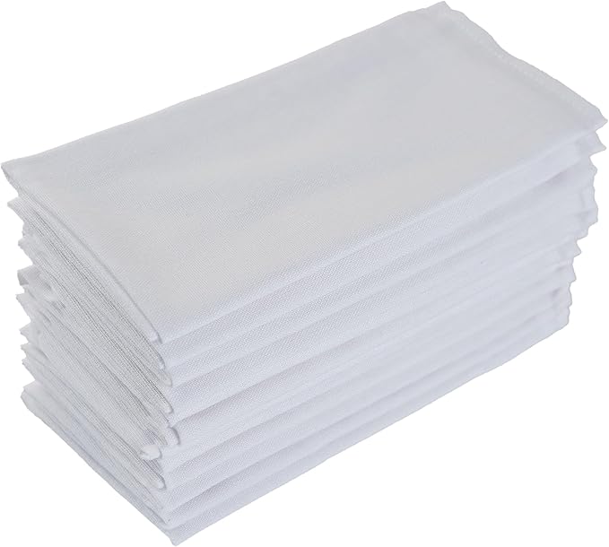 Solid Color Linen Blended Thin Dinner Cloth Napkins - Set of 12 (40 x 40 cm) - for Events & Home Use (White)