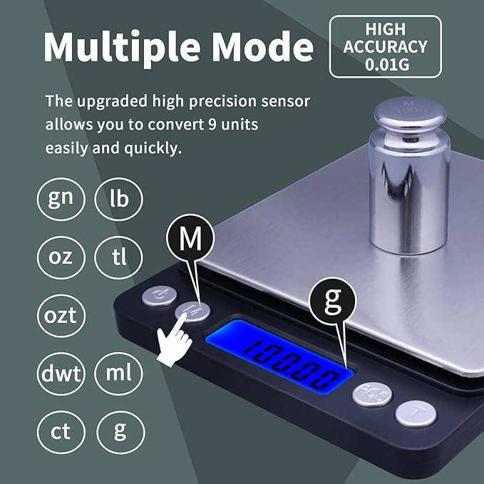 Gram Scale,Capacity 500g Accuracy 0.01g Mini Food Scales Digital Weight Grams and Oz,Small Kitchen High Precision for Espresso,Baking,Jewelry,Soap Making,Black