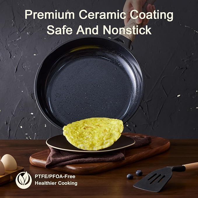 21Pcs Pots and Pans Set with Aluminum Lid, Nonstick Ti-Ceramic Cookware Sets, Induction Cookware Non Stick Cooking Set w/Frying Pans & Saucepans(PFOS, PFOA Free)-Black