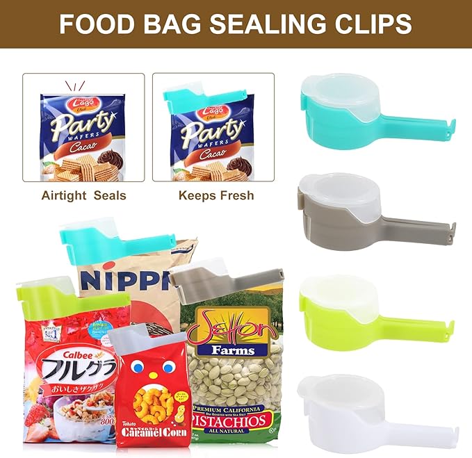 Bag Clips for Food Storage Sealing Clips with Pour Spouts Food Sealing Plastic Great for All Food or Cat/Dog Food Storage and Organization（6 Pack）