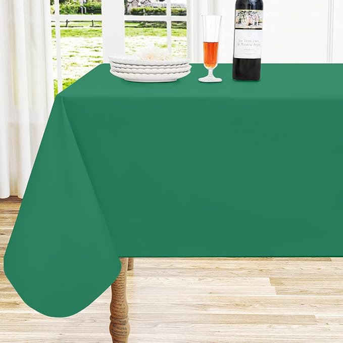 homing Rectangle Vinyl Tablecloth, Waterproof Spillproof Plastic Flannel Backed Table Cloth, Wipe Clean Table Cover for Dining, Buffet Parties and Camping (Emerald Green, 60" x 120")