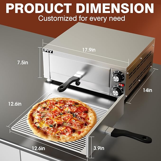 PYY Indoor Electric Pizza Oven - Countertop Pizza Maker Machine Commercial Stainless Steel With Crumb Tray for Home 12in