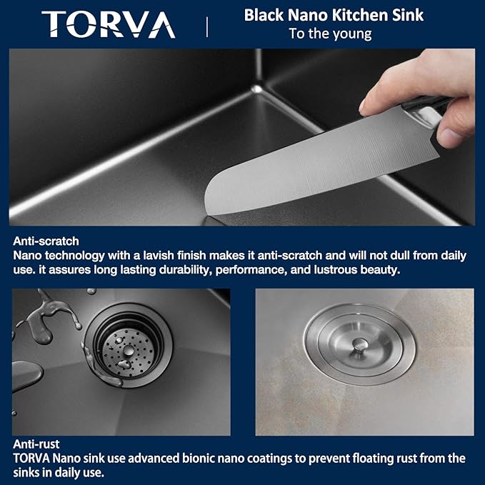 TORVA 15 x 17 Inch Gloss Black Ceramic Coating with NanoTek Undermount Kitchen Sink, PVD Coated Gunmetal Sink16 Gauge Stainless Steel Wet Bar or Prep Sinks Single Bowl, Fits 18" Cabinet,Dark Gray