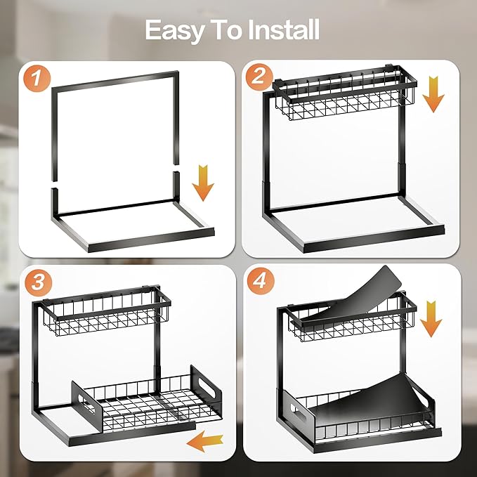 VUSIGN Under Sink Organizer, 2 Tier Pull Out Bathroom Cabinet Organizer, Under Kitchen Sink Organizers and Storage, Under Sink Shelf,2 Pack, Black