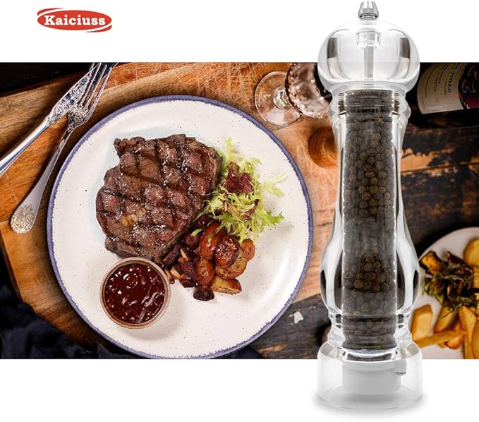 Salt Pepper Grinder Mill Arcylic,the Best Peppercorn Grinder with Adjustable Mill-Clear