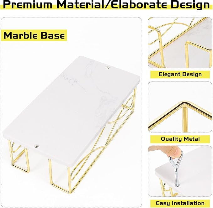 Napkin Holder with Marble Base, Guest Towel Paper Dispenser for Table, Modern Metal Napkin Stand, Ideal for All Bathroom Vanity, Kitchen Decor Accessories (Gold, 3.2 Inch)