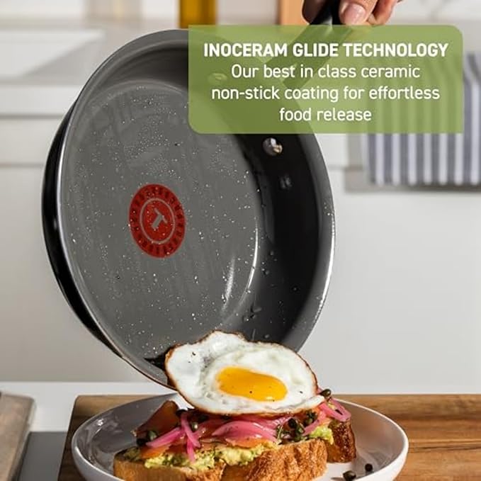 T-Fal Preserve Ceramic Non stick Frying Pan Skillet 12-inch, Oven Broiler Safe up to 350°F, Cookware, InoCeram Glide Technology, Frying Pan, Skillet Pots & Pans, Black