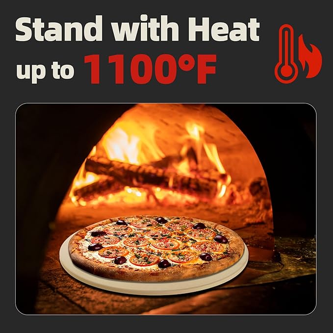 12" Round Pizza Stone, Heavy Duty Cordierite Pizza Pan for Grilling & Pizza Oven, High Temperature Resistant Baking Stone for Pizza, Bread, Meat and More