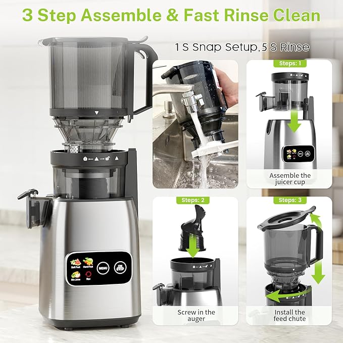 Kndko Cold Press Juicer, Premium Juicer Machines with 5.4" Extra Wide Feed Chute Juice Extractor Machine, High Juice Yield Slow Masticating juicer for Whole Vegetables & Fruits