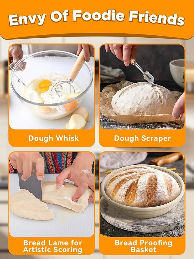 Dutch Oven Bread Baking Pot with Lid 6QT Cast Iron Design & Complete Sourdough Kit (Banneton Basket, Dough Tools, Silicone Sling) for Artisan Bread Making