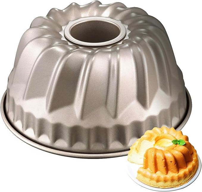 7 Inch Nonstick Bundt Cake Pan for 6 Quart Instant Pot, Heavy-Duty Fluted Tube Pan, Champagne Gold Kugelhopf Mold for Oven