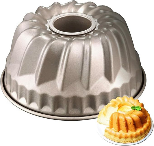 7 Inch Nonstick Bundt Cake Pan for 6 Quart Instant Pot, Heavy-Duty Fluted Tube Pan, Champagne Gold Kugelhopf Mold for Oven