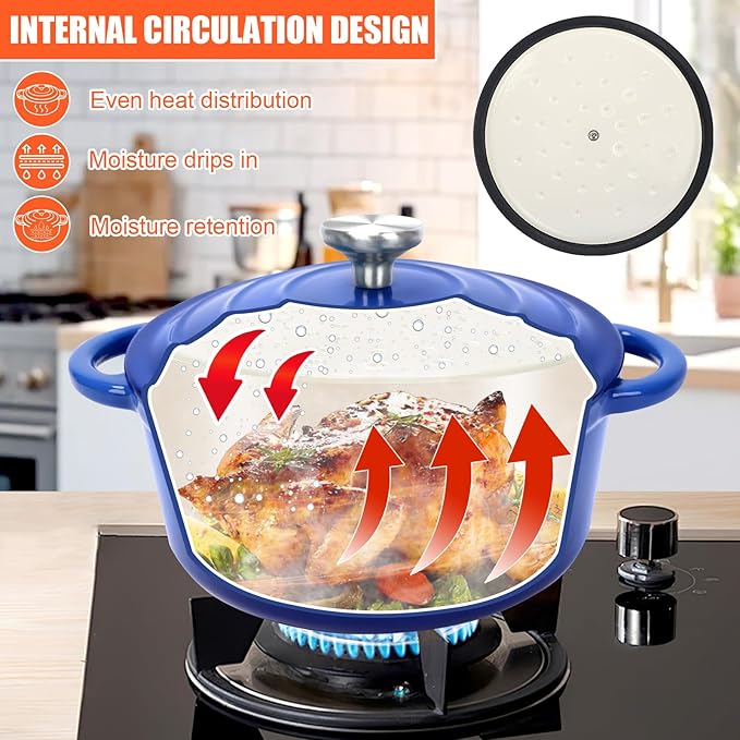 Enameled Cast Iron Cookware Set, 7-Pcs Pots and Pans with Lid, Skillet, Frying Pan, Saucepan & Dutch Oven for All Stovetops, PFA Free - Ideal for Sourdough Bread Baking, Cobalt Blue