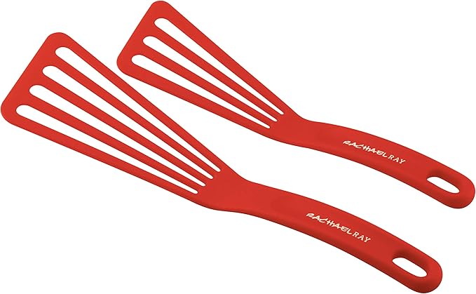 Rachael Ray - 87630 Rachael Ray Cucina Hard Anodized Nonstick Cookware Pots and Pans Set, 12 Piece & KitchenTools and Gadgets Nylon Cooking Utensils / Spatula / Fish Turners - 2 Piece, Red