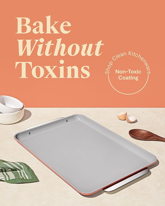 Caraway Non-Stick Ceramic Large Baking Sheet Duo - Naturally Slick Ceramic Coating - Non-Toxic, PTFE & PFOA Free - Perfect for Baking, Roasting, and More - Large (18" x 13") - Perracotta