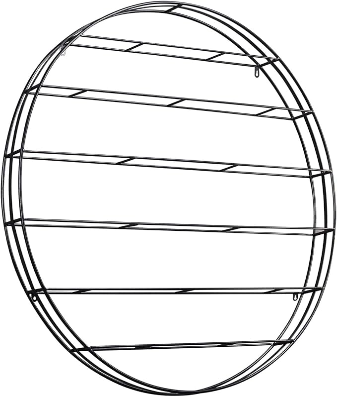 MyGift 12-Bottle Modern Black Metal Round Wall Mounted Wine Rack – 6-Tier Horizontal Storage Shelf for Kitchen, Living Room & Wine Cellar – Space-Saving Wall Decor & Cork Preservation