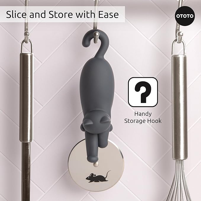 OTOTO Kitty Cut Pizza Cutter Wheel - Pizza Cutters Stainless Steel, Funny Kitchen Gadgets and Kitchen Gifts, Cat Gift for Women Cat Lovers