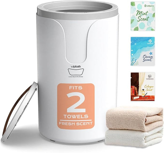 20L Towel Warmer Bucket, Dual Heat with 30/60/90 Min Presets, Stainless Steel Interior, Wood-Grain Handle, Holds 2 Towels or 1 Bathrobe, 3 Fragrance Discs, Spa Comfort for Home & Bathroom