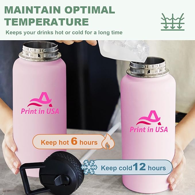 Personalized Custom Print in USA Water Bottle 10Pcs 32oz Stainless Steel Double Wall Coffee Cup with Lid & Straw Insulated Tumbler with Colorful Text Logo Photo