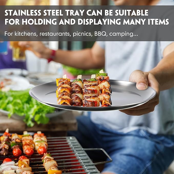 Thenshop 8 Pieces 8 Inch Pizza Pans Bulk Stainless Steel Sets Round Bakeware Pizza Trays for Oven Kitchen Baking Home Restaurant Picnics Holiday Activities Safe Sturdy Reusable Easy Clean(Silver)