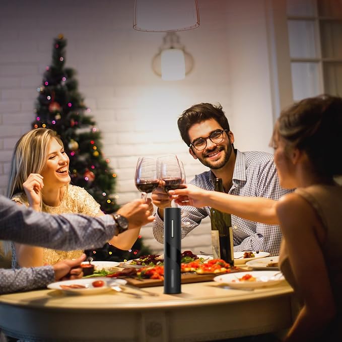 Electric Wine Opener Set - Automatic Electronic Bottle Openers with Greeting Card, Vacuum Stoppers, Wine Aerator, and Foil Cutter, Ideal Present for Wine Lovers, Party, and Home Entertaining