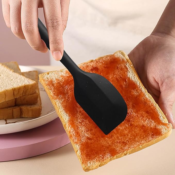 NileHome 4 Pack Silicone Spatula and Grilling Tongs Kitchen Utensils with Silicone Brush Heat Resistant BPA-free Rubber Spatula for Scraping, Baking, Cooking, Mixing-Black