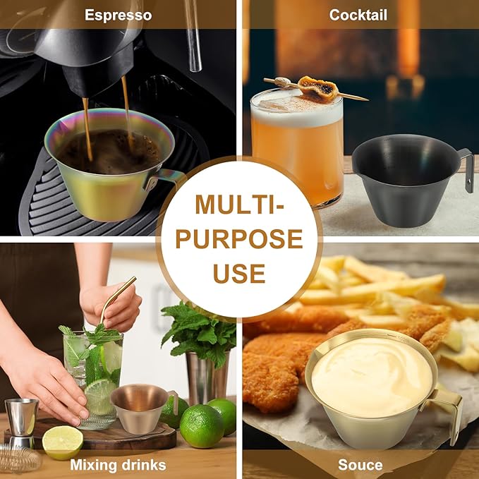 uxcell 1 Pcs Stainless Steel Espresso Cup with Handle, V-Shaped Mouth Espresso Measuring Cup with Scale for Preparing Coffee, Cocktails, 3.4OZ/100ML (Gold)