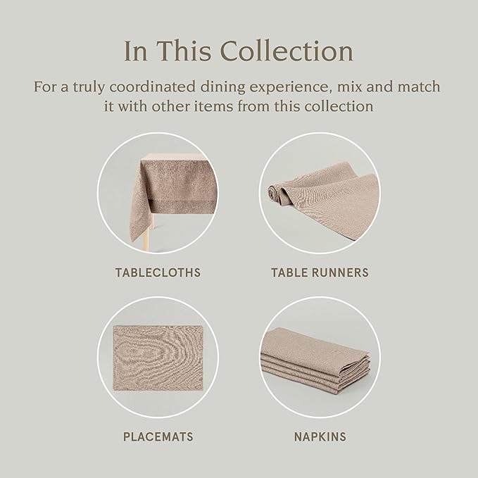 over&back 100%-Linen Woven Tablecloth - Colorful Dining Room Table Cover - Mitered Corner Hems - Machine Washable - Kitchen and Home Decor - Taupe - 70x90