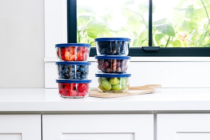 12-Piece Glass Food Storage Containers Set (6 Containers + 6 BPA-Free Lids) | 2-Cup, Leakproof | Microwave, Freezer, Oven & Dishwasher Safe | Ideal for Meal Prep & Pantry Organization