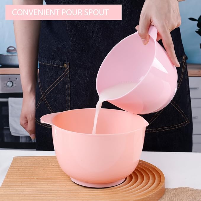 BoxedHome Classic Mixing Bowl Set, BPA Free Plastic, Microwave and Dishwasher Safe (Set of 4, Pink), 4.5 quarts