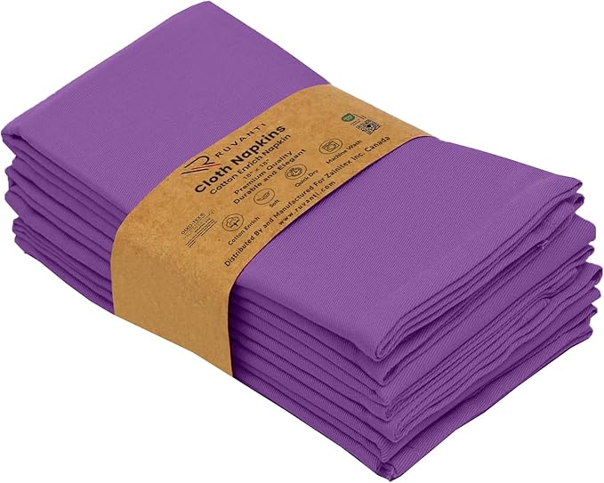 Ruvanti Cloth Napkins Set of 6, 18x18 Inches Napkins Cloth Washable, Soft, Durable, Absorbent, Cotton Blend. Table Dinner Napkins Cloth for Hotel, Lunch, Restaurant, Wedding Parties - Purple