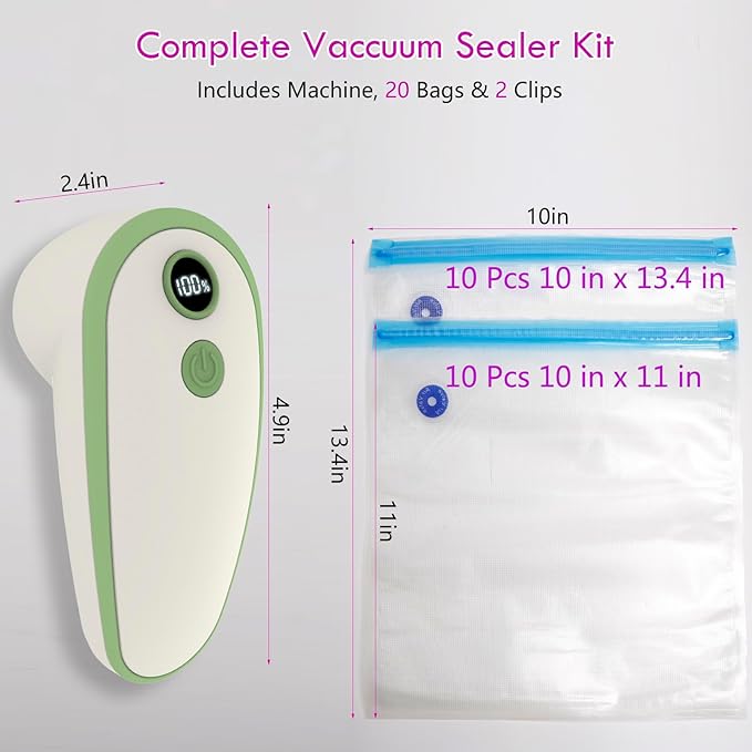 Handheld Vacuum Sealer for Food with 20 Reusable Bags,Portable Rechargeable Powerful Compact Vacuum Sealer Machine for Kitchen & Camping