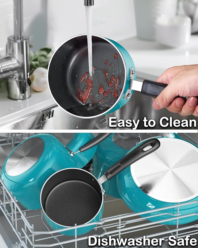 Cook N Home Non Stick Sauce Pan, 3 Quarts Saucepan with Glass Lid, Nonstick Small Multi-purpose Pot, Milk Chocolate Aluminum Cooking Pot Pan with Stay-Cool Handle, Turquoise