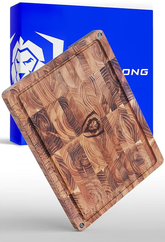 Dalstrong Teak Wood Cutting Board - 15" x 12" Medium Size - Tight Wood Grain-Laser-Engraved Measurements & Juice Groove - Kitchen Chopping Board-Serving-Large Cutting Boards