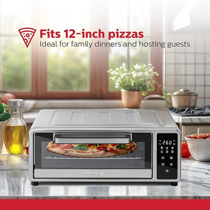 Holstein Housewares 12-Inch Pizza Air Fryer Oven – 600°F Countertop Convection Oven with Hot Air Technology for Baking, Frying & Roasting – Compact, Multi-Function, Energy-Efficient Design