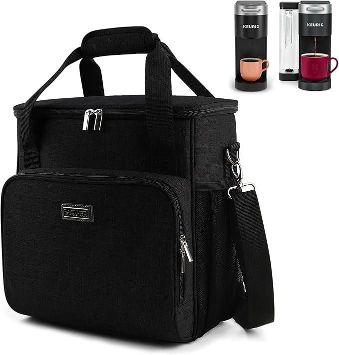 BAGLHER Coffee Maker Travel Bag Compatible with Keurig K-Slim, Keurig K-Supreme or Other Accessories, Portable Coffee Maker Case with Shoulder Strap for Travel, Black