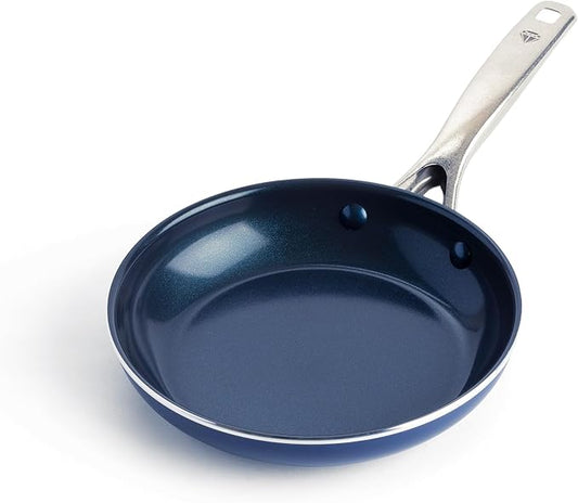 Blue Diamond 8 Inch Nonstick Frying Pan, PFAS Free Ceramic Egg and Omelette Pan, Diamond Infused Nonstick Skillet, Dishwasher & Oven Safe, Durable, Non Toxic, Metal Utensil Safe, Blue