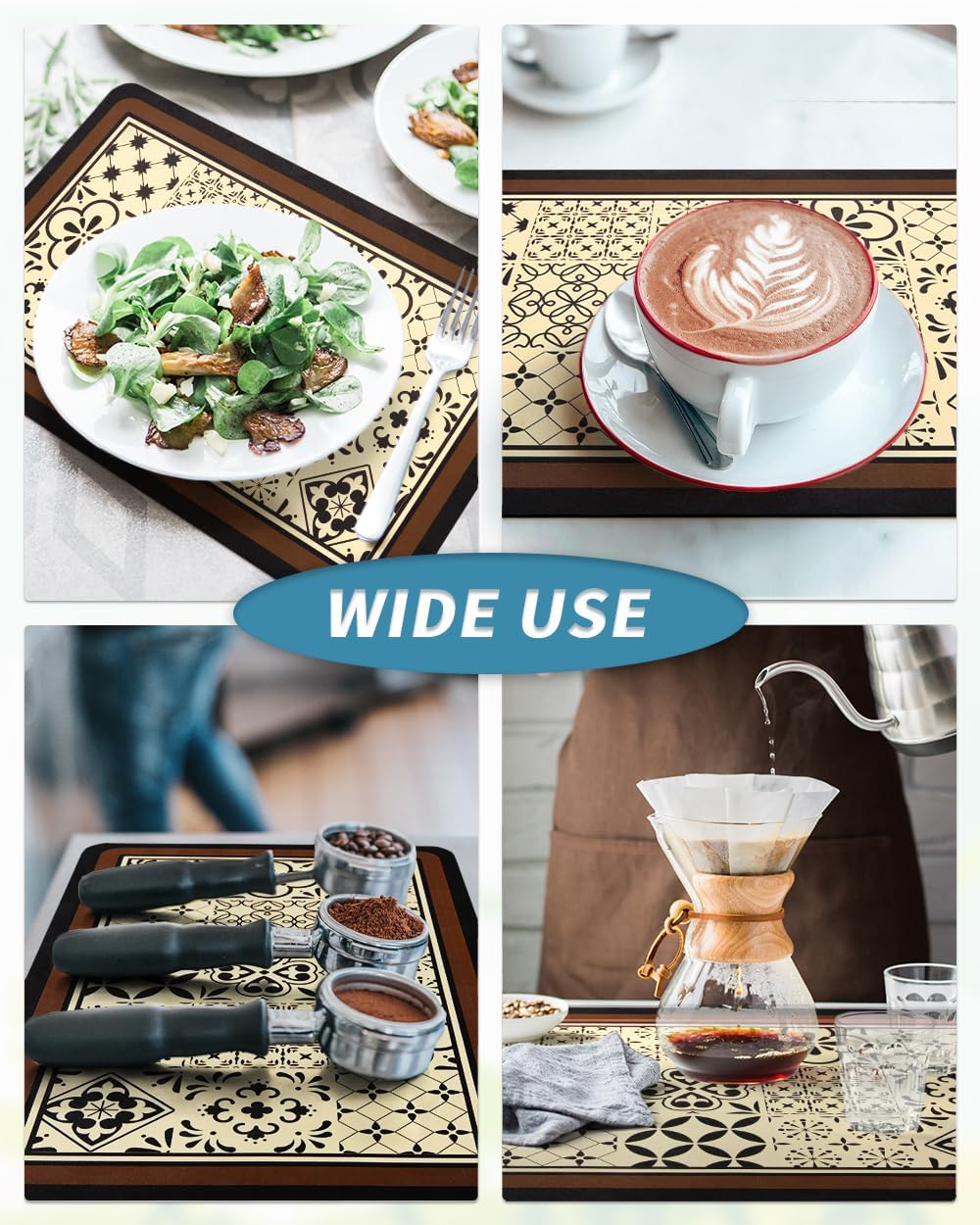 AMOAMI Coffee Mat - Hide Stain Rubber Backed Absorbent Dish Drying Mat for Kitchen Counter - Fits Under Coffee Maker - Khaki 12X19