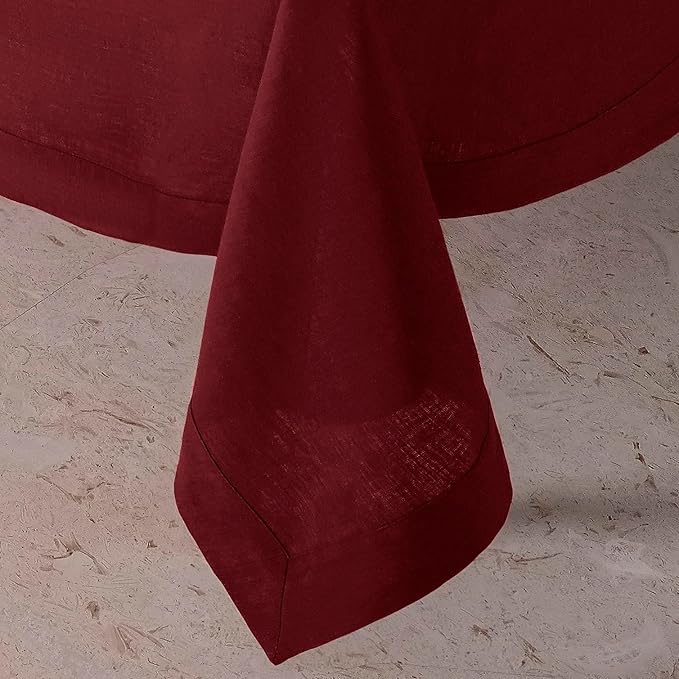 D'Moksha Homes Linen Tablecloth 60 x 102 Inch - 100% Pure Linen Dark Red Table Cloth for Rectangle Tables - Machine Washable Cloth Tablecloth for Fall, Autumn and Halloween