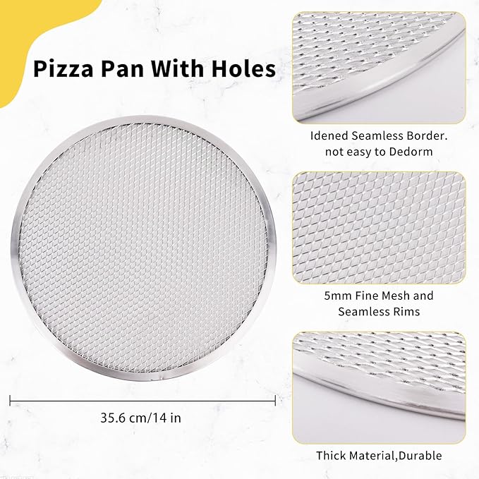 8 Pcs 14 Inch Pizza Pan with Holes Aluminum Mesh Pizza Screen Seamless Round Mesh Pizza Tray for Oven Nonstick Baking Pizza Sheet for Home Kitchen Bakery Restaurant BBQ Party Cookware Supplies