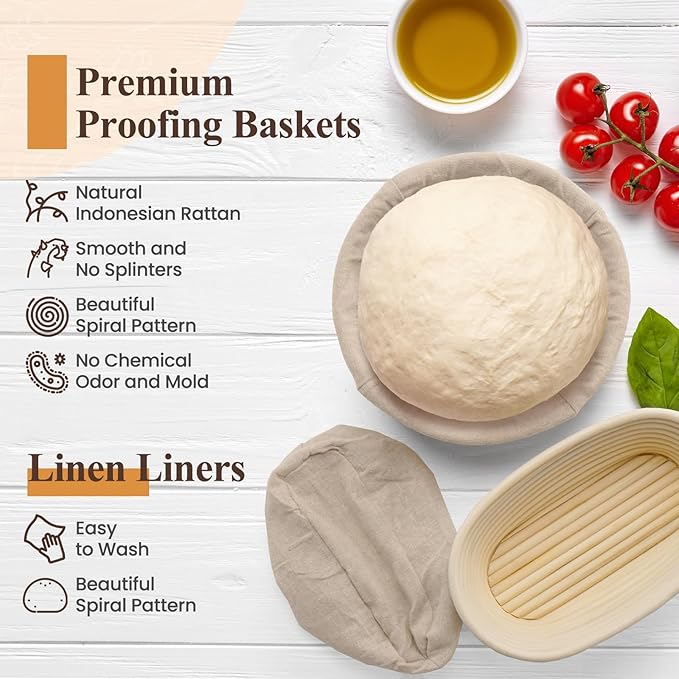 Banneton Bread Proofing Baskets Set 9 Inch Round &10 Oval sour dough starter kit sourdough proofing basket sourdough bread baking kit banneton bread proofing basket Gift Set
