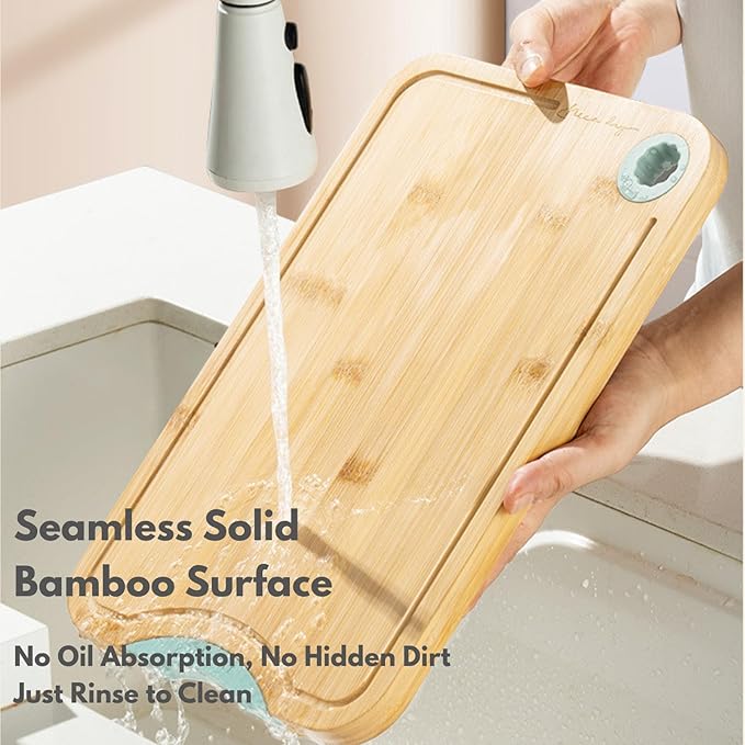 Aged Bamboo Cutting Board for Kitchen, Double-Sided Reversible with Juice Groove, Thick Durable, Standing Design for Fruits Meat Vegetables, Set of 2