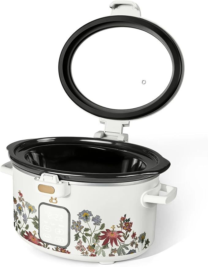 Beautiful 4-Qt Programmable Slow Cooker with Hinged Locking Lid & Touch Display – 3 Heat / 4 Timer Settings