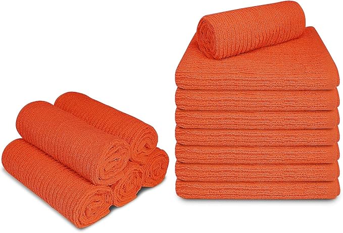 Softolle Bar Mop Towels, Pack of 12-16x19 Inches - 100% Cotton Super Absorbent Towels, Multi-Purpose for Home and Bar Cleaning (Orange)
