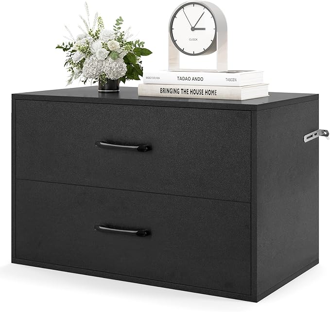 Giantex Stackable Drawers for Closet, 2-Drawer Short Dresser, Multi-Purpose Storage Cube with Anti-Scratch Pads, Anti-Tipping Devices, Storage Cabinet for Living Room, Entryway, Home Office (1, Black)