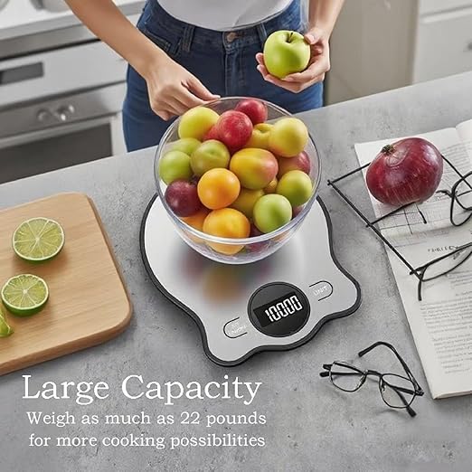 Food Scale,22lbs Digital Kitchen Multifunction Scale, Weight Grams and oz for Cooking Baking,10 Units with Tare Function 1g/0.03oz Precise Graduation, 304 Stainless Steel Unique Cute Shape